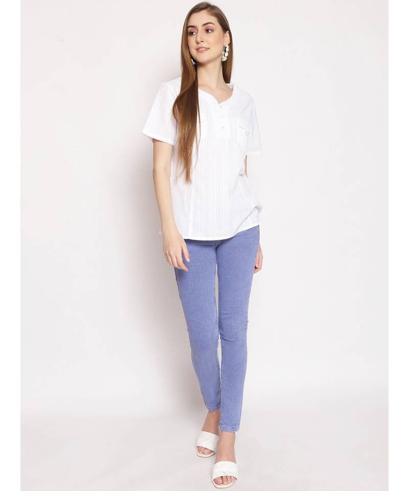 printed White Cotton   Top