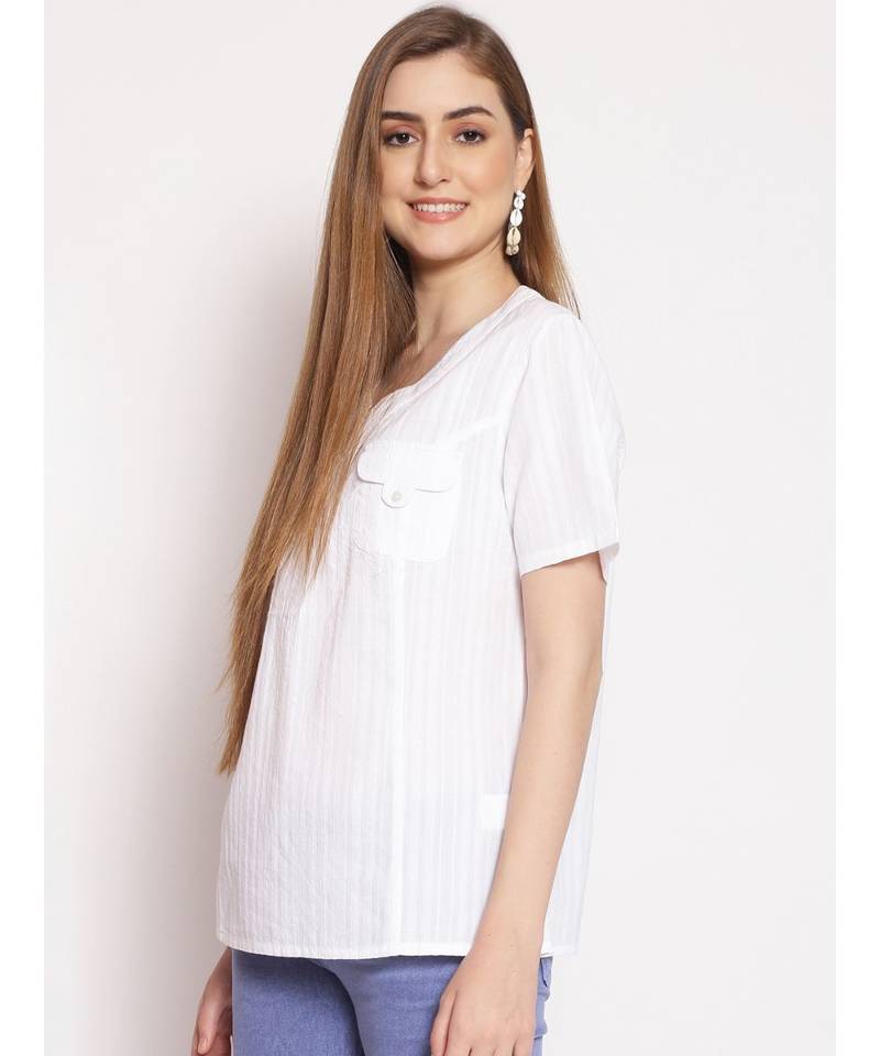 printed White Cotton   Top