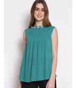 embroidered Green Viscose   Top