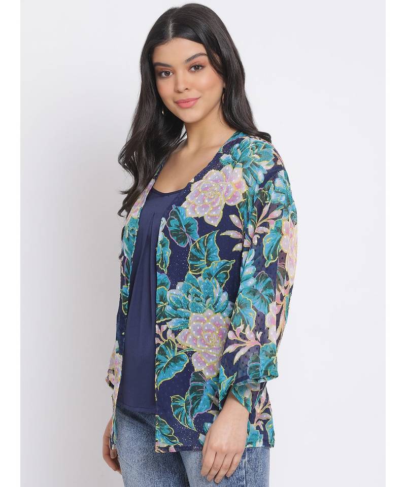 printed Multicolor Polyester   Shrug