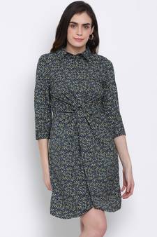 printed Green Polyester   Dress