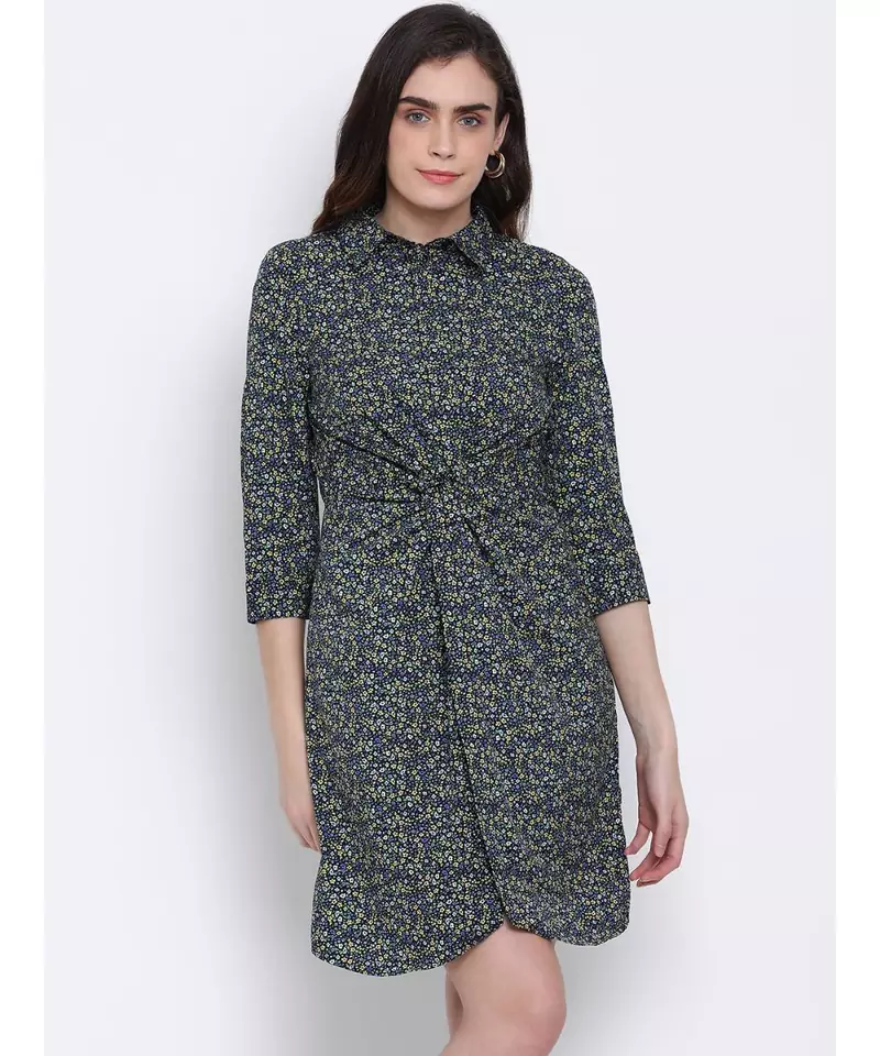 printed Green Polyester   Dress