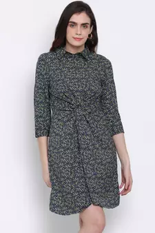printed Green Polyester   Dress