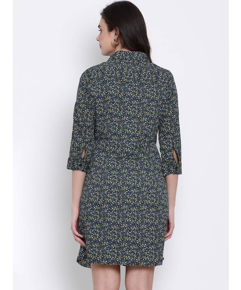 printed Green Polyester   Dress