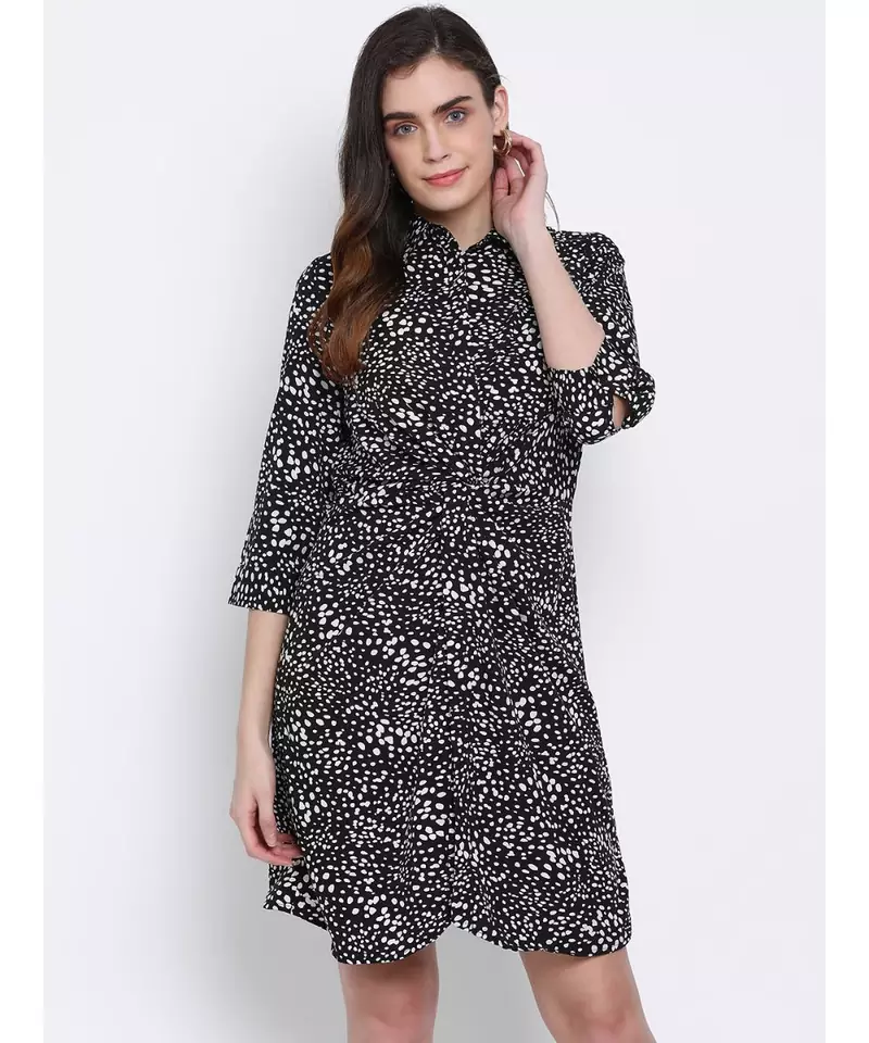 printed Black Polyester   Dress