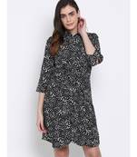 printed Black Polyester   Dress