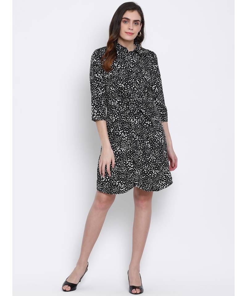 printed Black Polyester   Dress