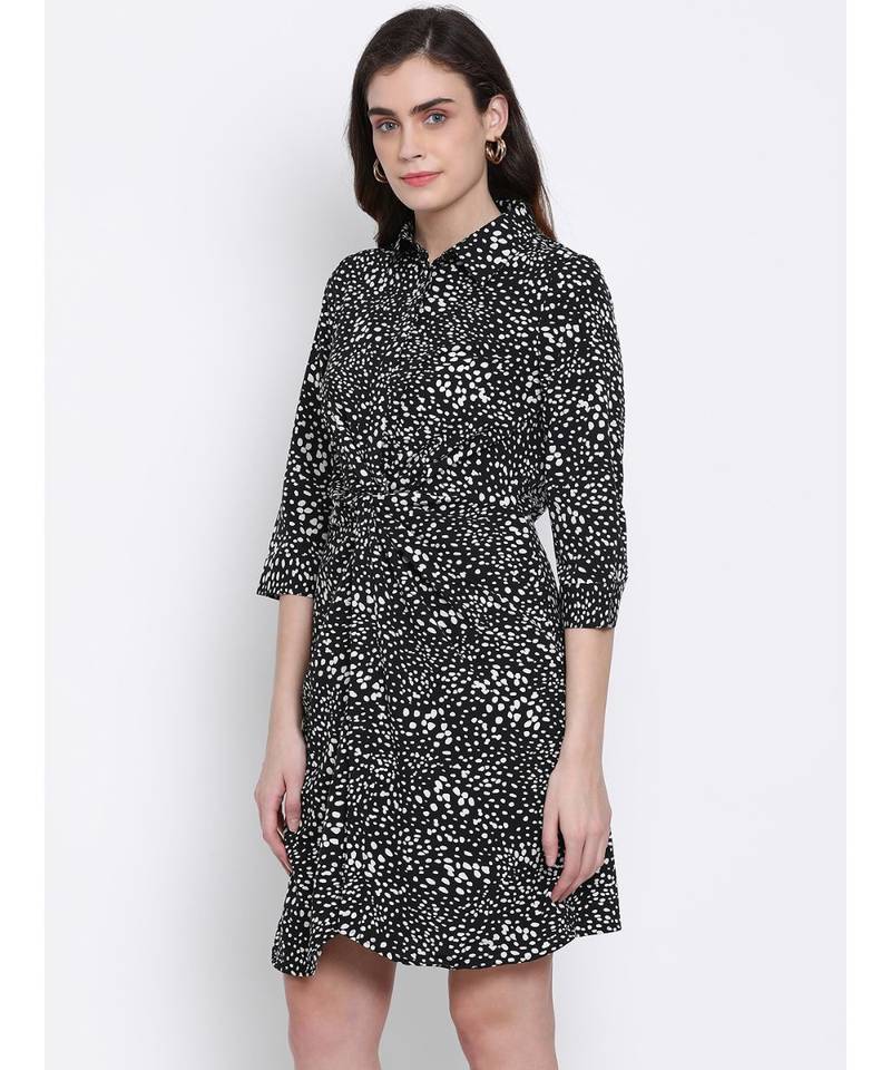 printed Black Polyester   Dress