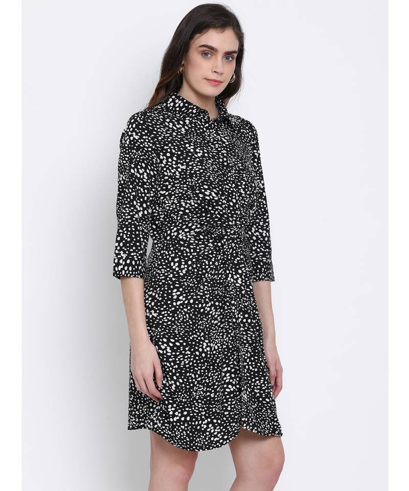 printed Black Polyester   Dress