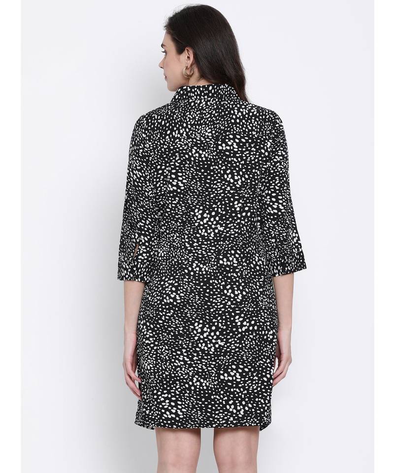printed Black Polyester   Dress