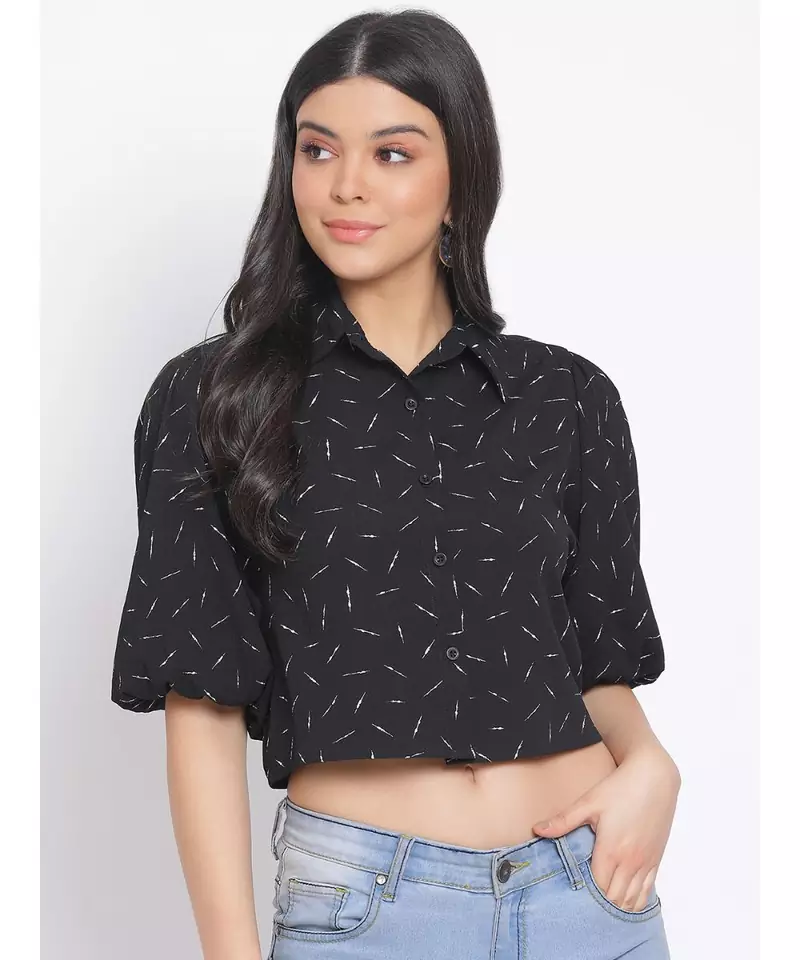 printed Black Polyester   Shirt