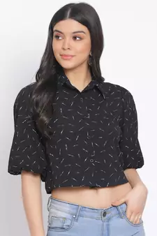 printed Black Polyester   Shirt