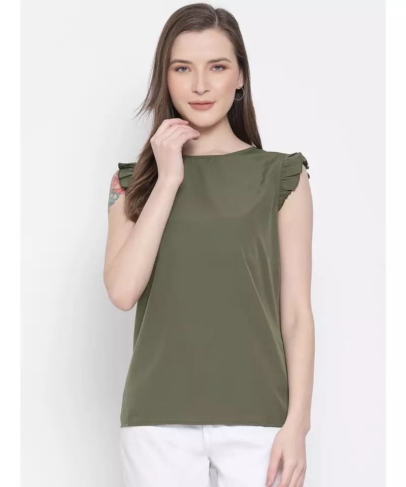 plain Green Polyester   Top