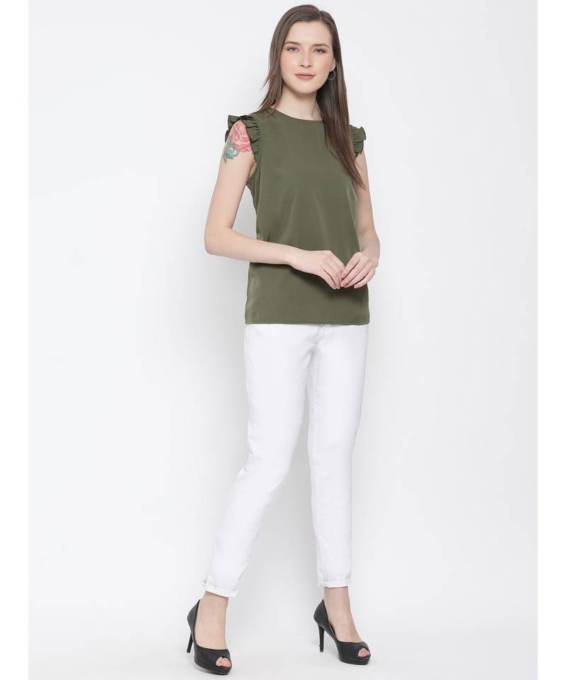 plain Green Polyester   Top