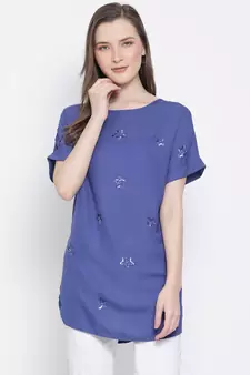 embroidered blue Polyester   Top