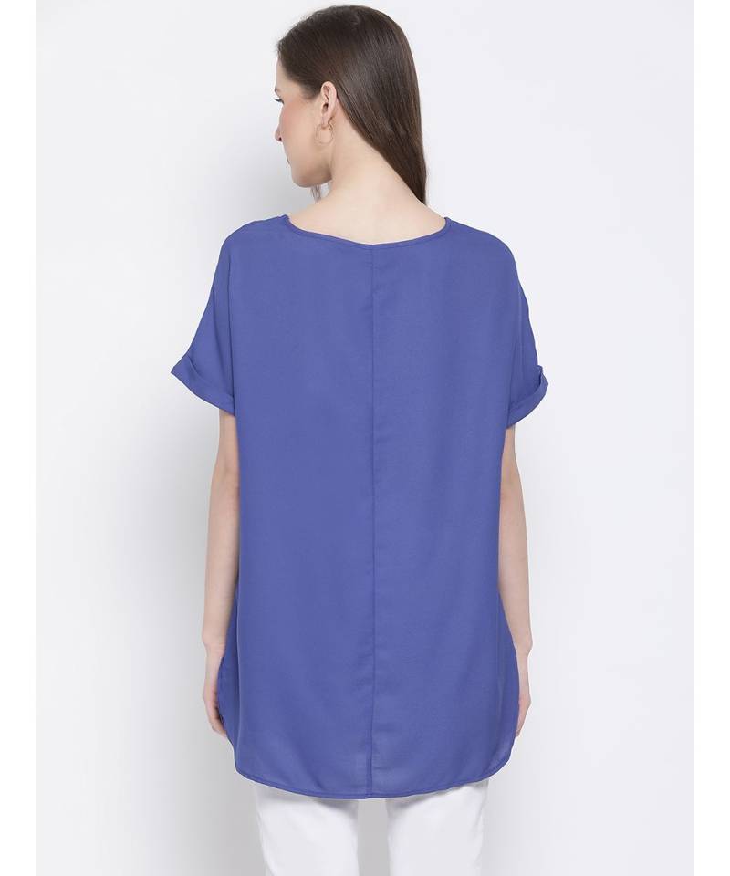 embroidered blue Polyester   Top