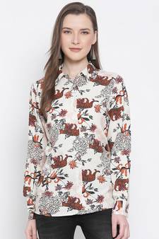printed Beige Viscose   Shirt