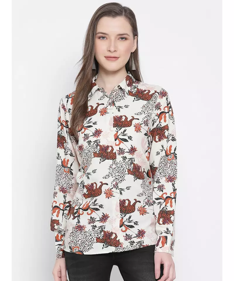 printed Beige Viscose   Shirt