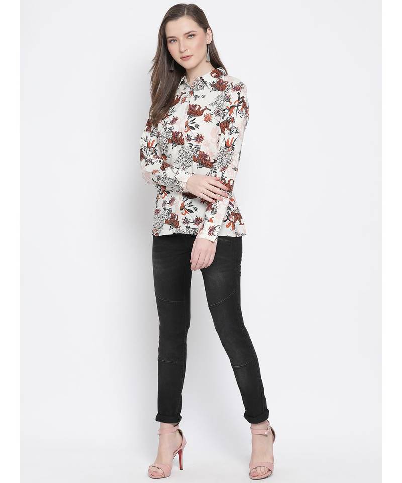 printed Beige Viscose   Shirt