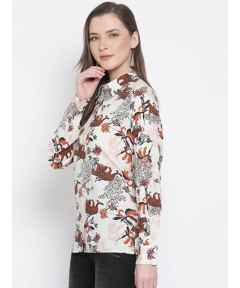 printed Beige Viscose   Shirt