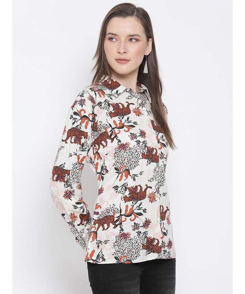 printed Beige Viscose   Shirt