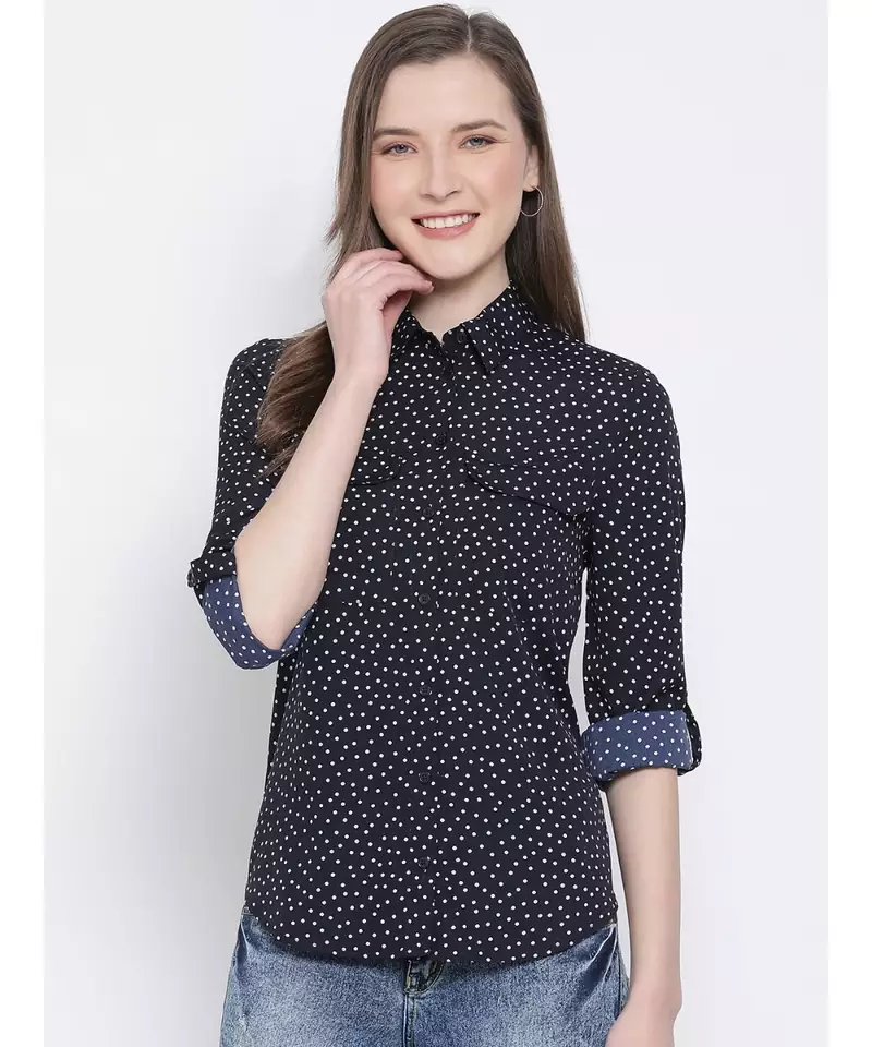 printed blue Polyester   Shirt