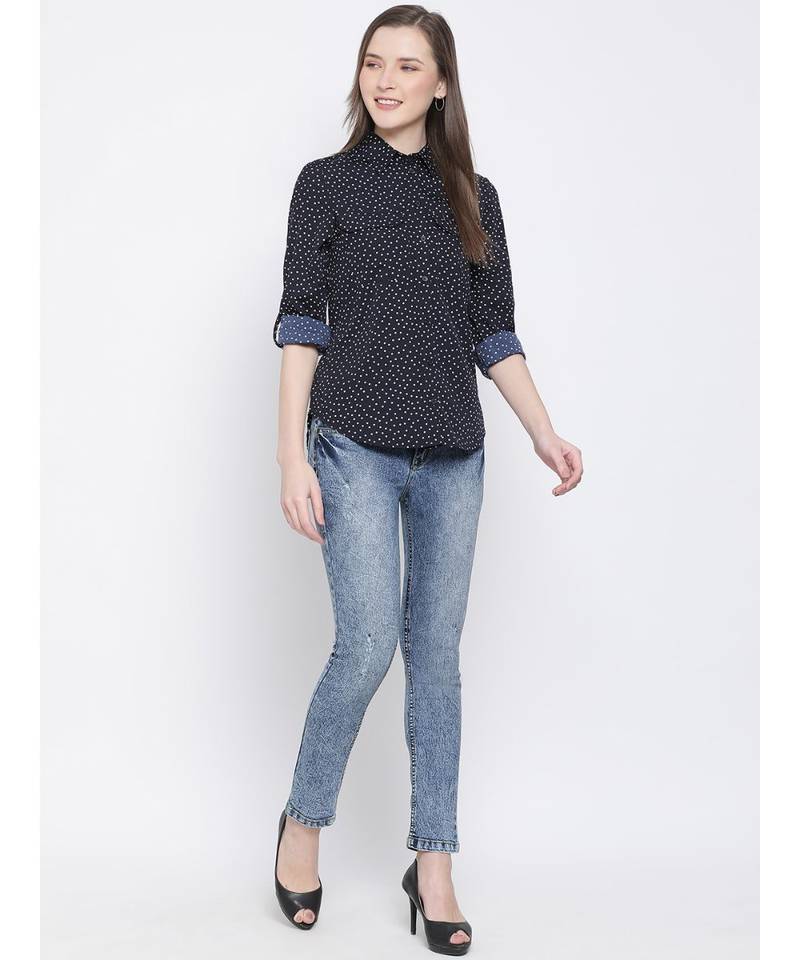 printed blue Polyester   Shirt