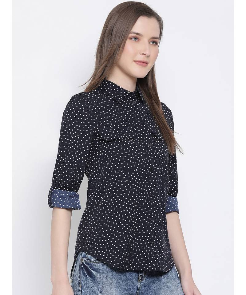 printed blue Polyester   Shirt