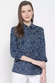 printed blue Cotton   Shirt