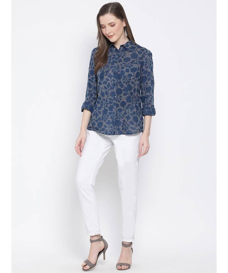 printed blue Cotton   Shirt