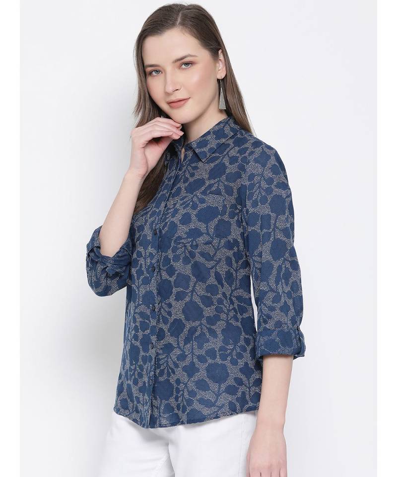 printed blue Cotton   Shirt