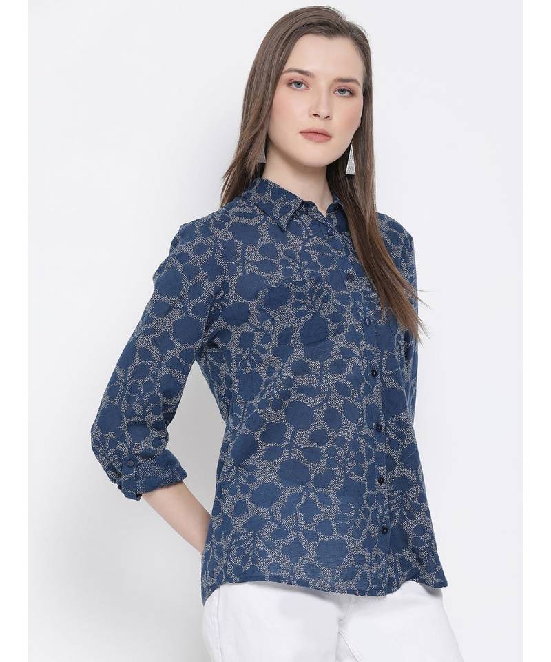 printed blue Cotton   Shirt