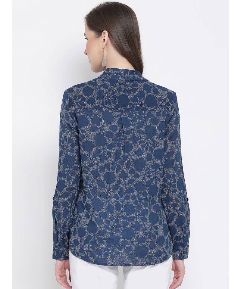 printed blue Cotton   Shirt