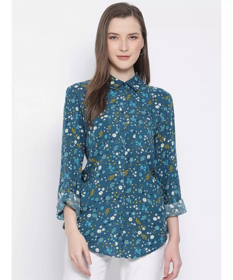 printed Blue Viscose   Shirt