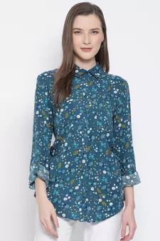 printed Blue Viscose   Shirt