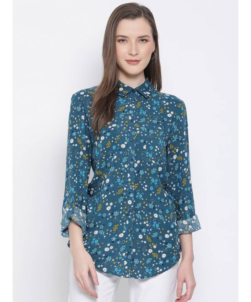 printed Blue Viscose   Shirt