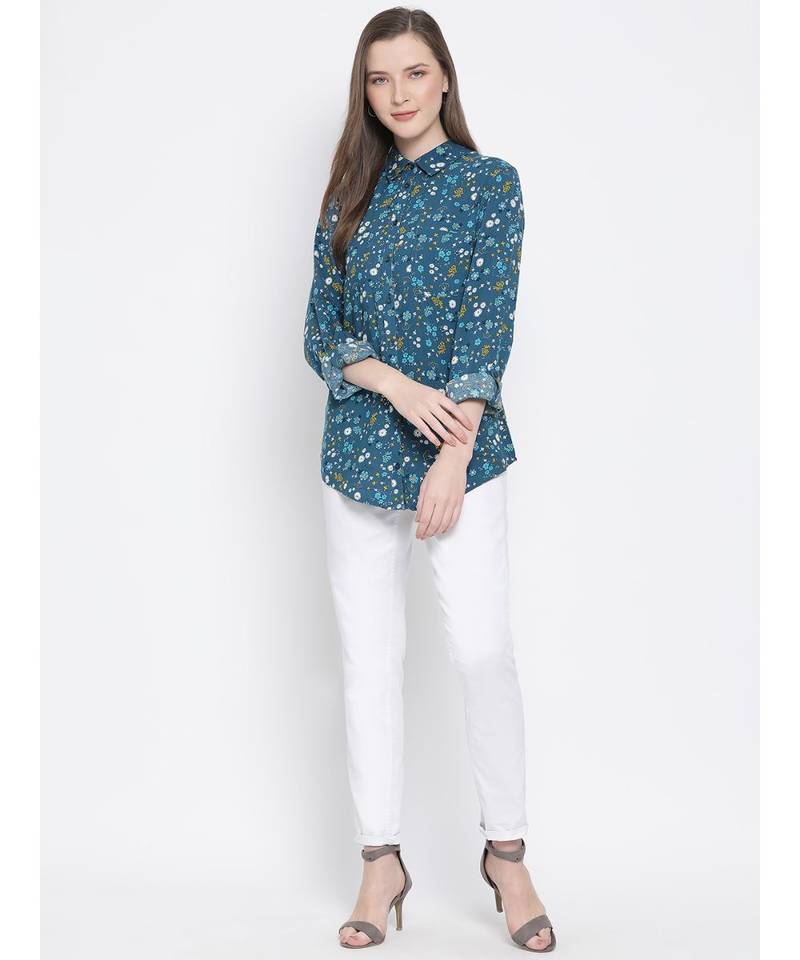 printed Blue Viscose   Shirt
