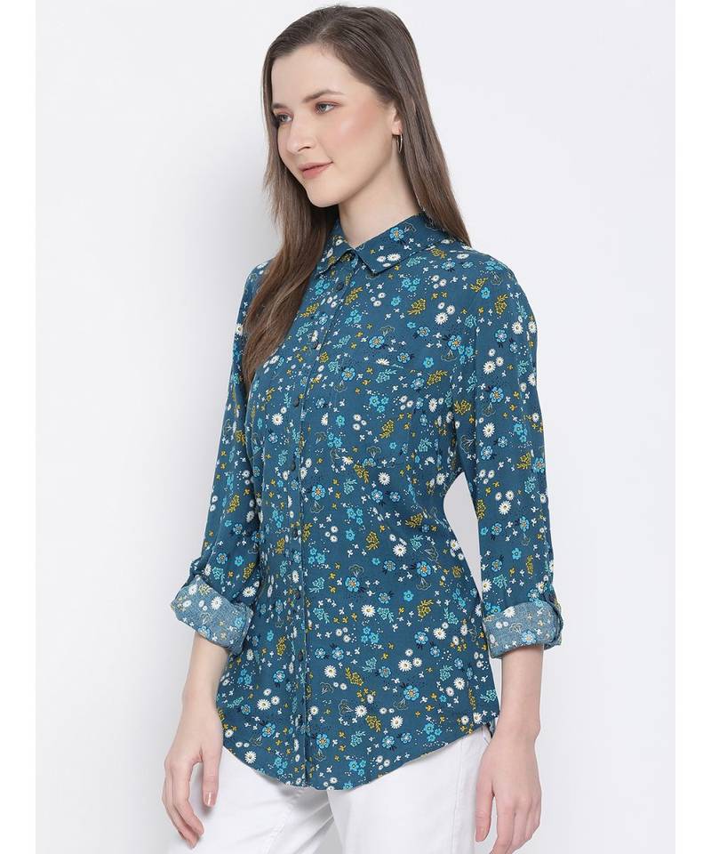 printed Blue Viscose   Shirt