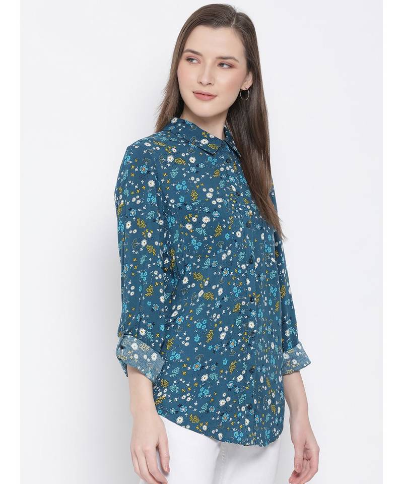 printed Blue Viscose   Shirt