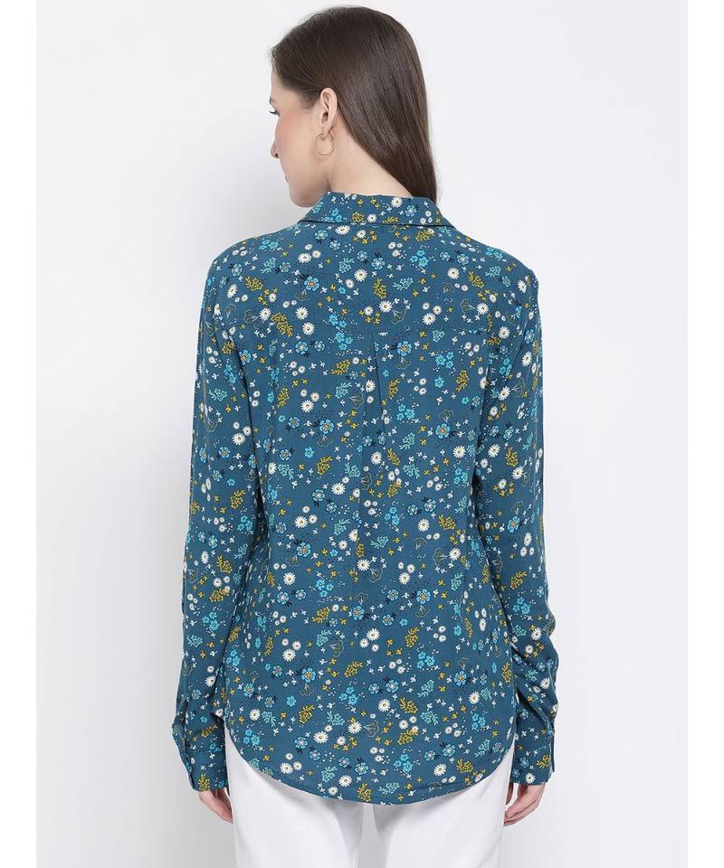 printed Blue Viscose   Shirt