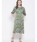 printed Green Polyester   Dress