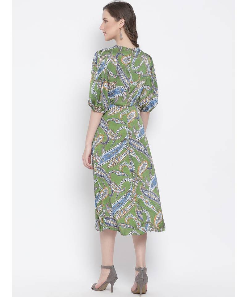 printed Green Polyester   Dress