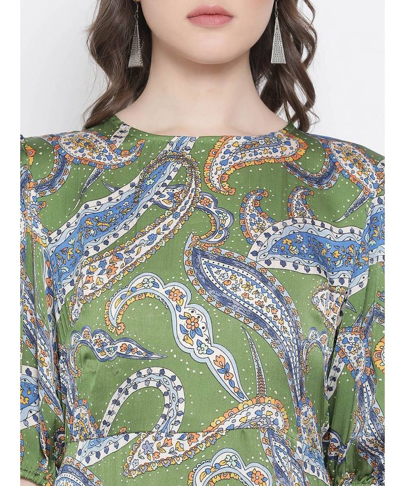 printed Green Polyester   Dress