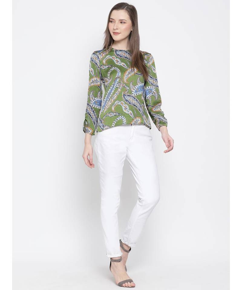 printed Green Polyester   Top