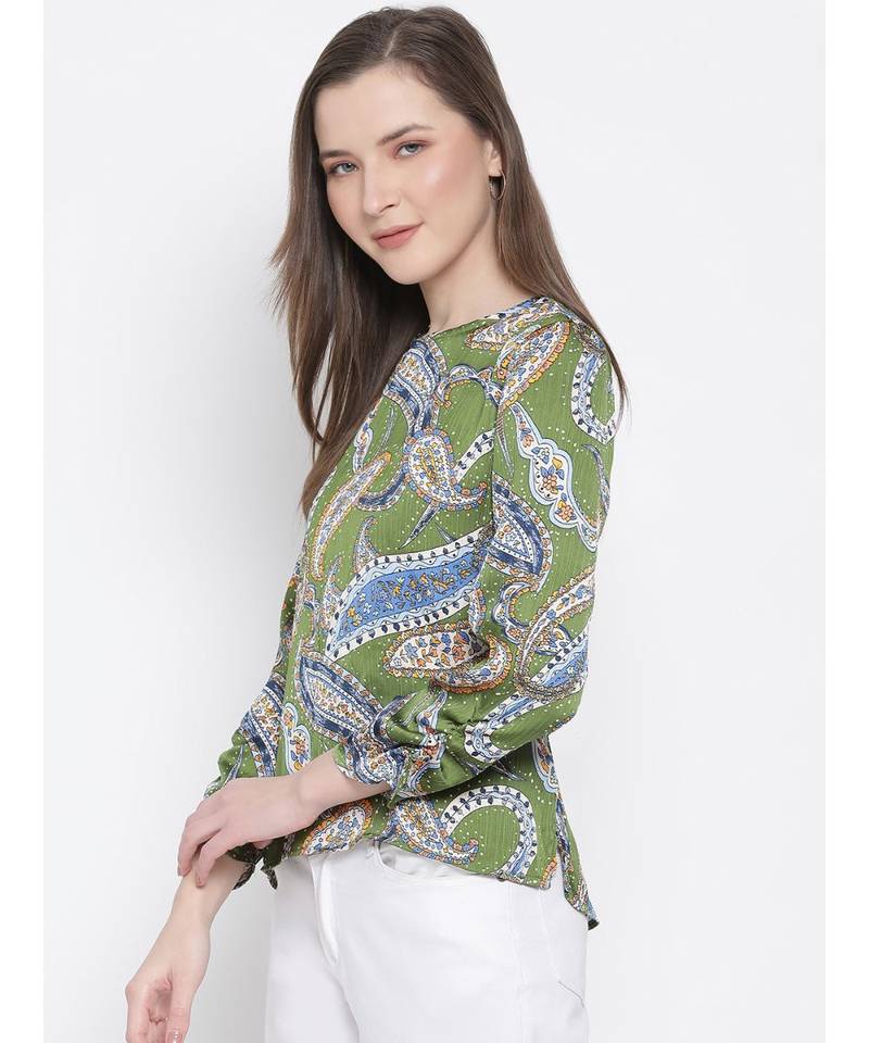 printed Green Polyester   Top