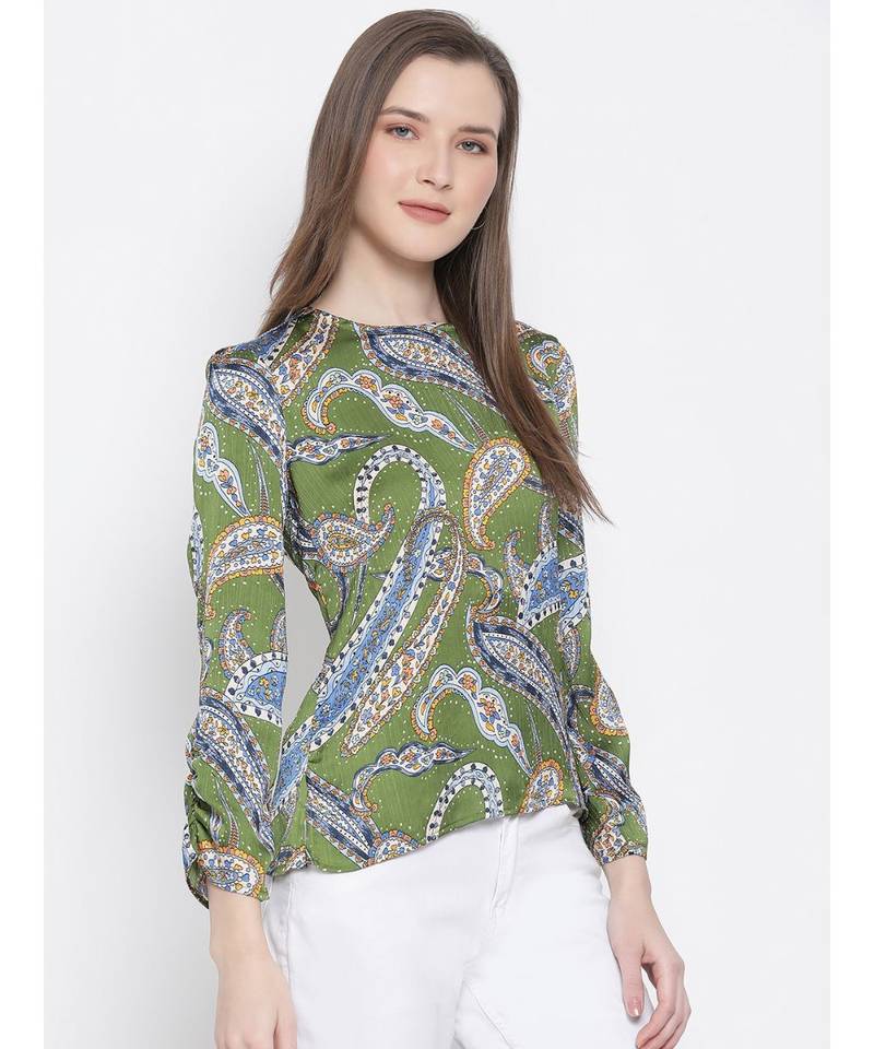 printed Green Polyester   Top