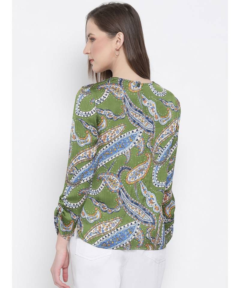 printed Green Polyester   Top