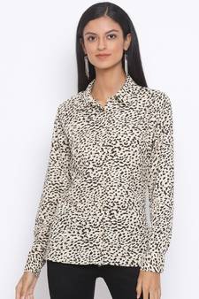 printed Beige Viscose   Shirt