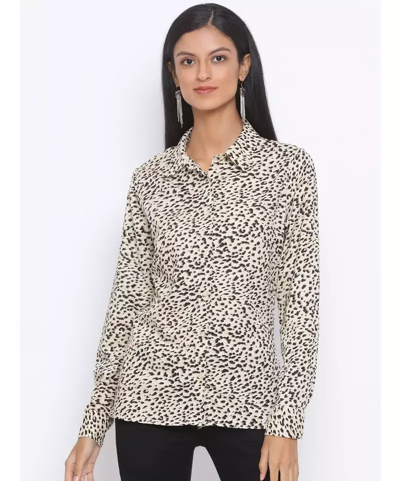 printed Beige Viscose   Shirt