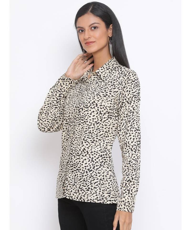 printed Beige Viscose   Shirt
